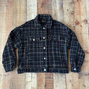 Zara Trf Collection Womens Tweed Jacket S/M Black Wool & Acrylic Blend